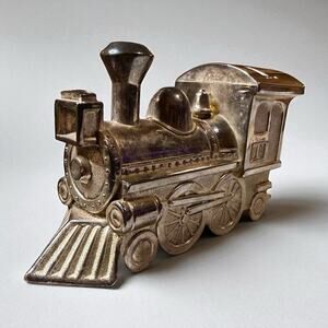 Vintage Train Coin Bank Silver Plated Locomotive Collectible Toy